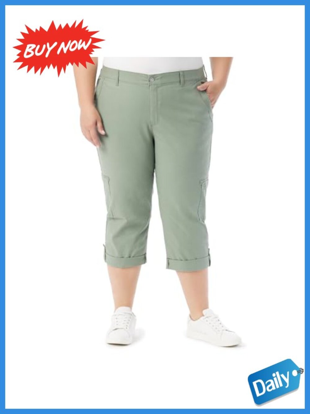 Women's High Rise Cargo Capri Roll Cuff Zip Front Elastic Waist